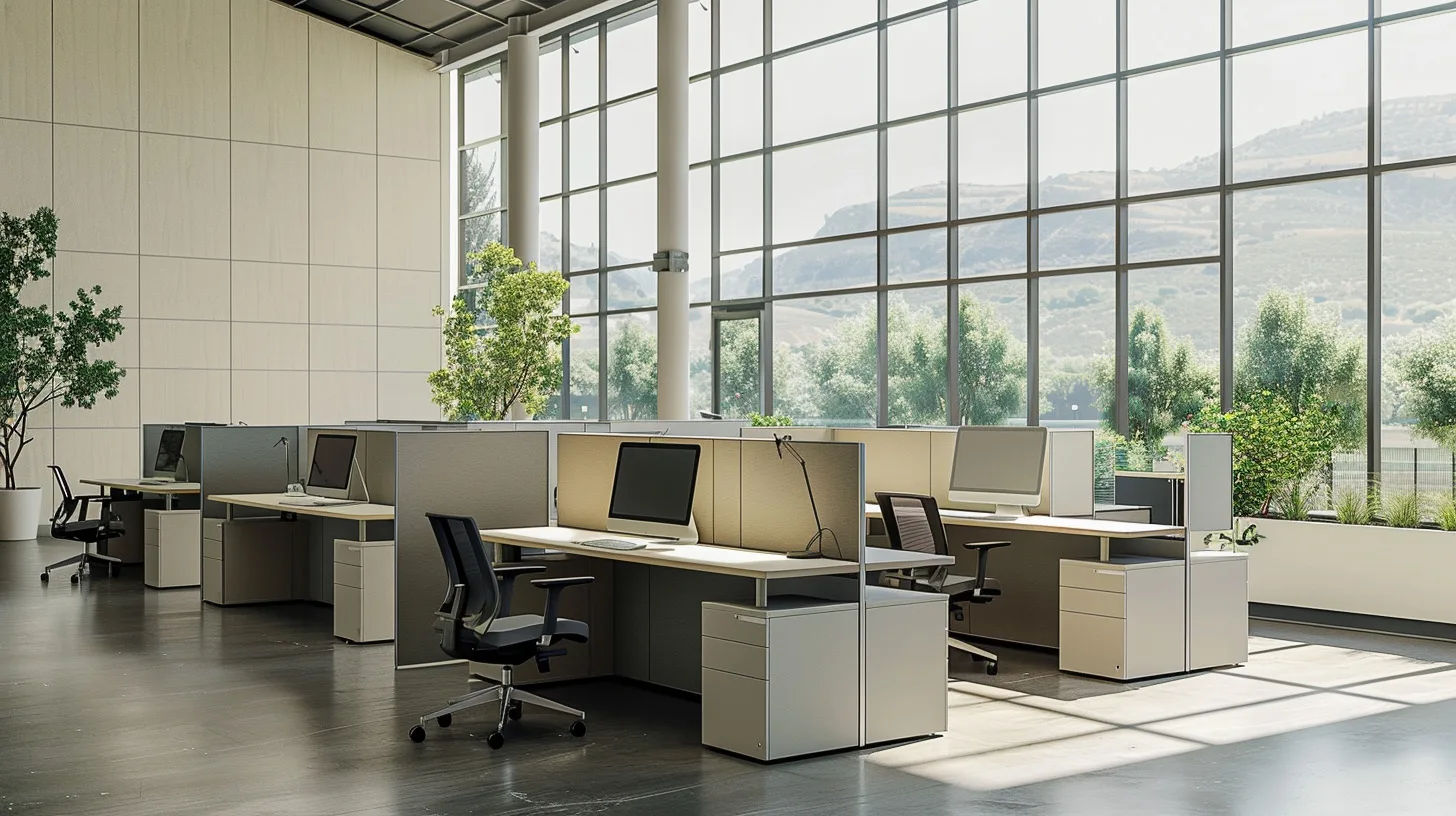 Open-plan office workstations separated by low acoustic panels, installed by All Business Systems